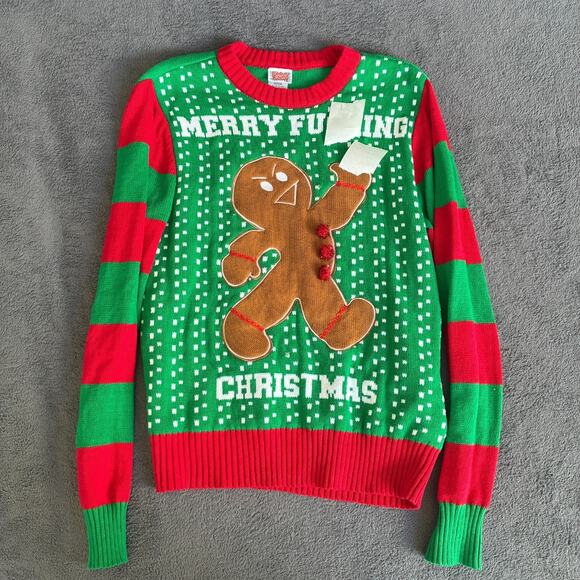 Spencers Green Red Knit Pullover Holiday Party Christmas Ugly Sweater Mens Sz M - Picture 1 of 12